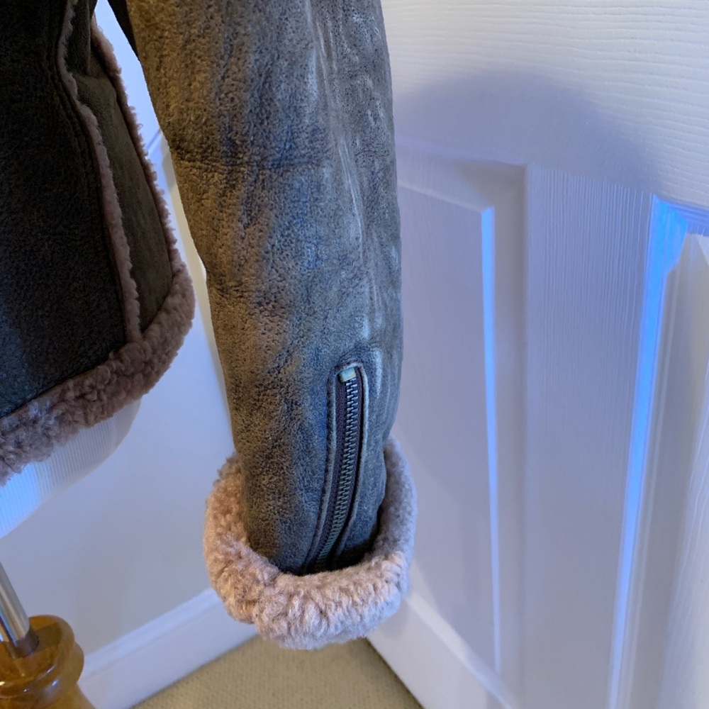 Jacket, Shearling Bomber Jacket, Brown, Size M - image 4